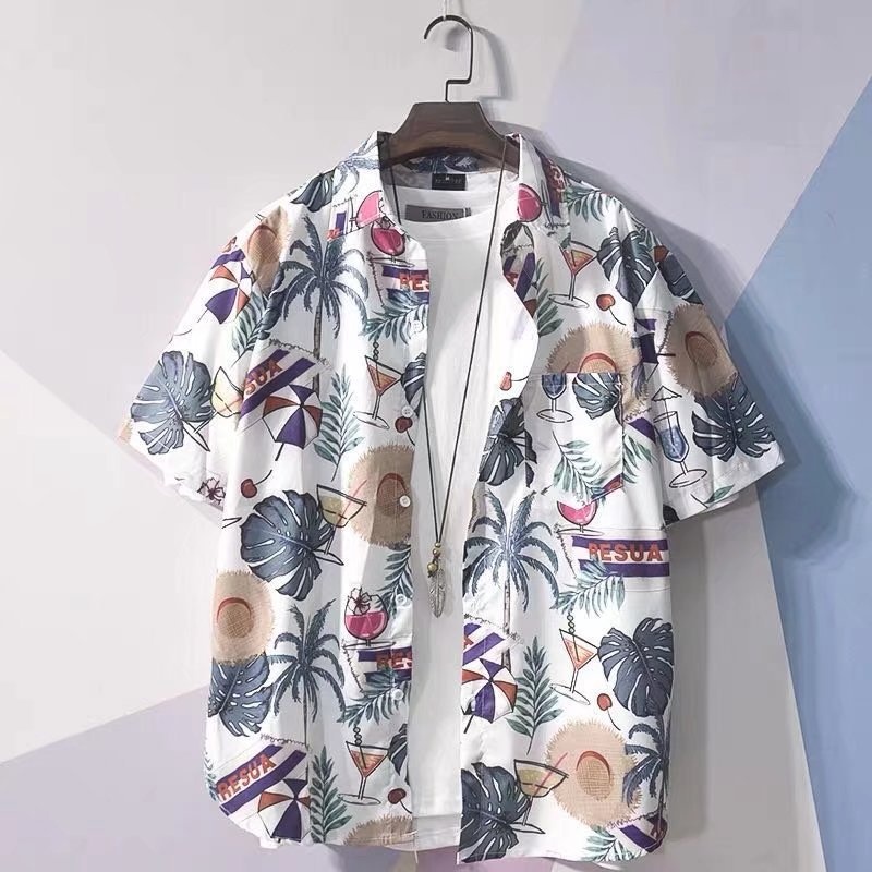 Camicia estiva da uomo ForMen, a maniche corte, ampia e ad asciugatura rapida, stampata, adatta per le vacanze in spiaggia e in viaggio, taglie forti_voghion.com