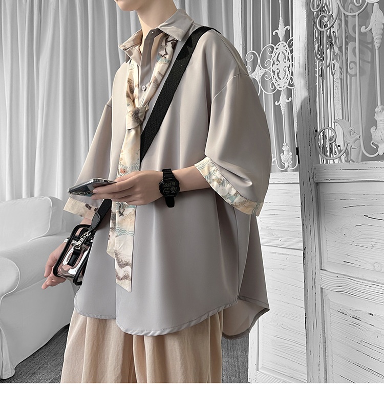 Camicia a tre quarti verde scuro ForMen per uomo, design estivo di alta gamma, camicia a maniche corte di nicchia, cravatta DK uniforme JK_voghion.com