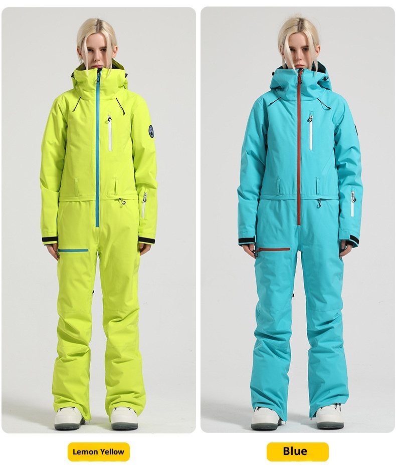 Conjunto de pantalón y traje de esquí profesional de una pieza para mujer, estilo freestyle, resistente al viento, impermeable y de color liso (001). Ideal para snowboard, estilo libre y con doble tabla._voghion.com