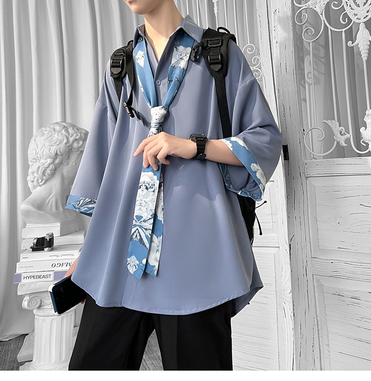 Camicia a tre quarti verde scuro ForMen per uomo, design estivo di alta gamma, camicia a maniche corte di nicchia, cravatta DK uniforme JK_voghion.com