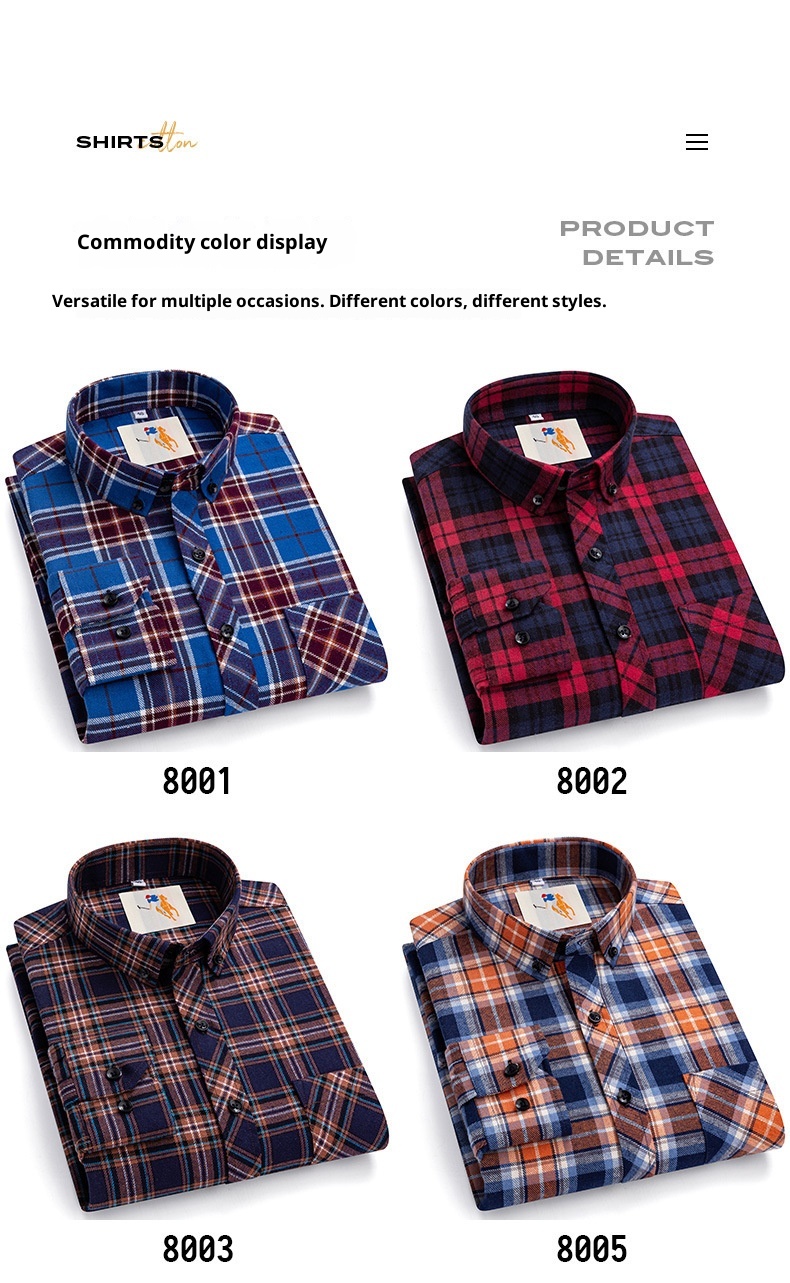 ForMen Herbst Winter Jugend Reine Baumwolle Gebürstetes Karomuster Modisches Freizeit-Flanellhemd mit langen Ärmeln Neu Herren_voghion.com