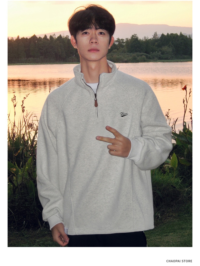 Felpa da uomo con mezza zip e colletto rialzato in stile americano, pesante, senza cappuccio, strato di base a maniche lunghe per l'autunno e_voghion.com