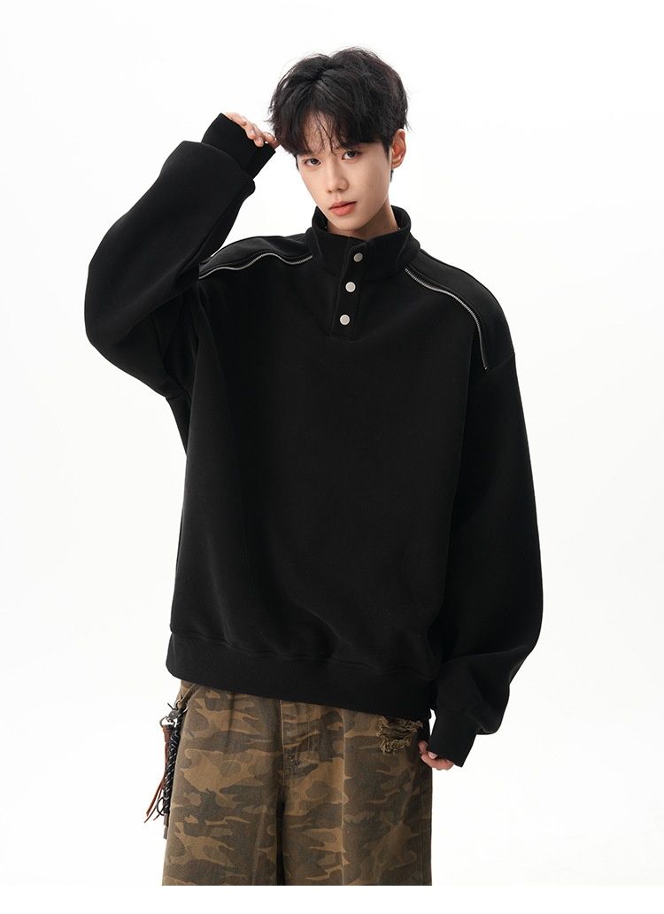 Boy Boy 280G Schweres Sweatshirt im amerikanischen Stil mit Stehkragen für Damen und Herren, lässiger Pullover im Herbst-Design, locker geschnitten_voghion.com