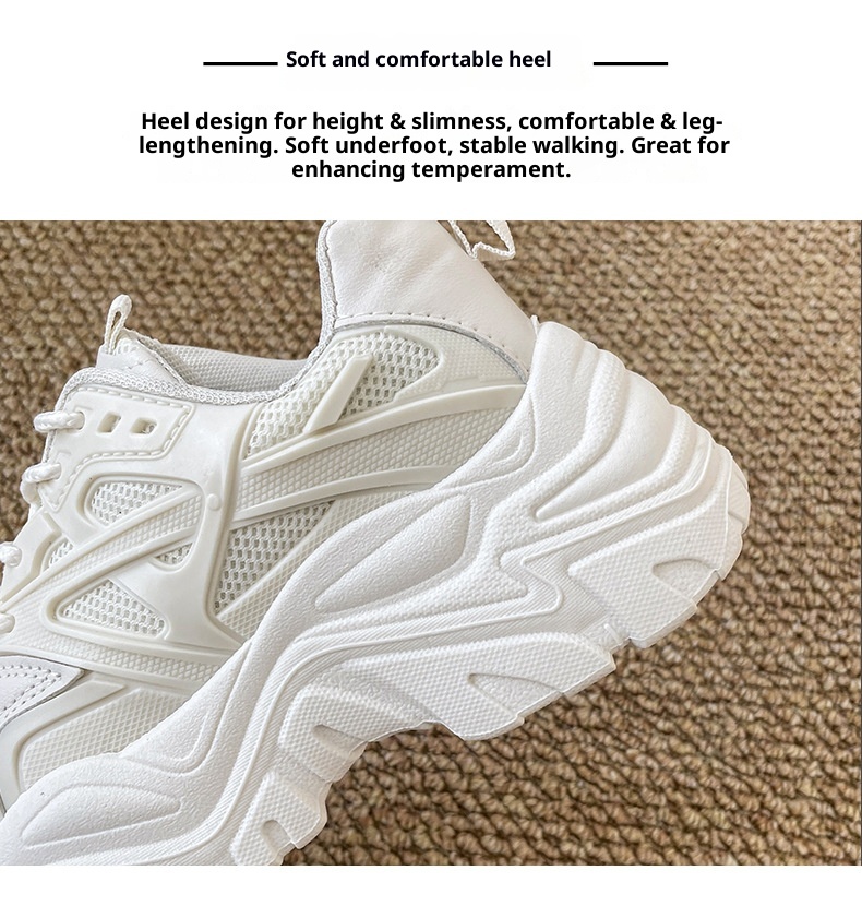 ShoeGlobe 2025 Autumn New Thick-Soled Breathable Single-Lined Platform Dad Shoes Sports Super High Heel Cat Leg White Sneakers For_voghion.com