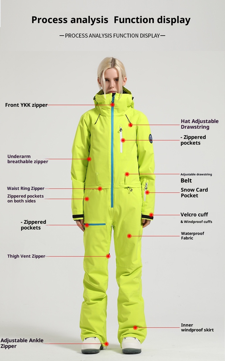 Conjunto de pantalón y traje de esquí profesional de una pieza para mujer, estilo freestyle, resistente al viento, impermeable y de color liso (001). Ideal para snowboard, estilo libre y con doble tabla._voghion.com