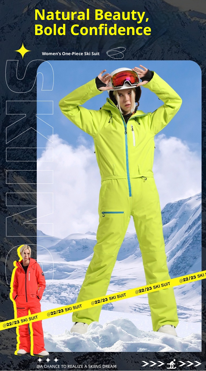 Conjunto de pantalón y traje de esquí profesional de una pieza para mujer, estilo freestyle, resistente al viento, impermeable y de color liso (001). Ideal para snowboard, estilo libre y con doble tabla._voghion.com