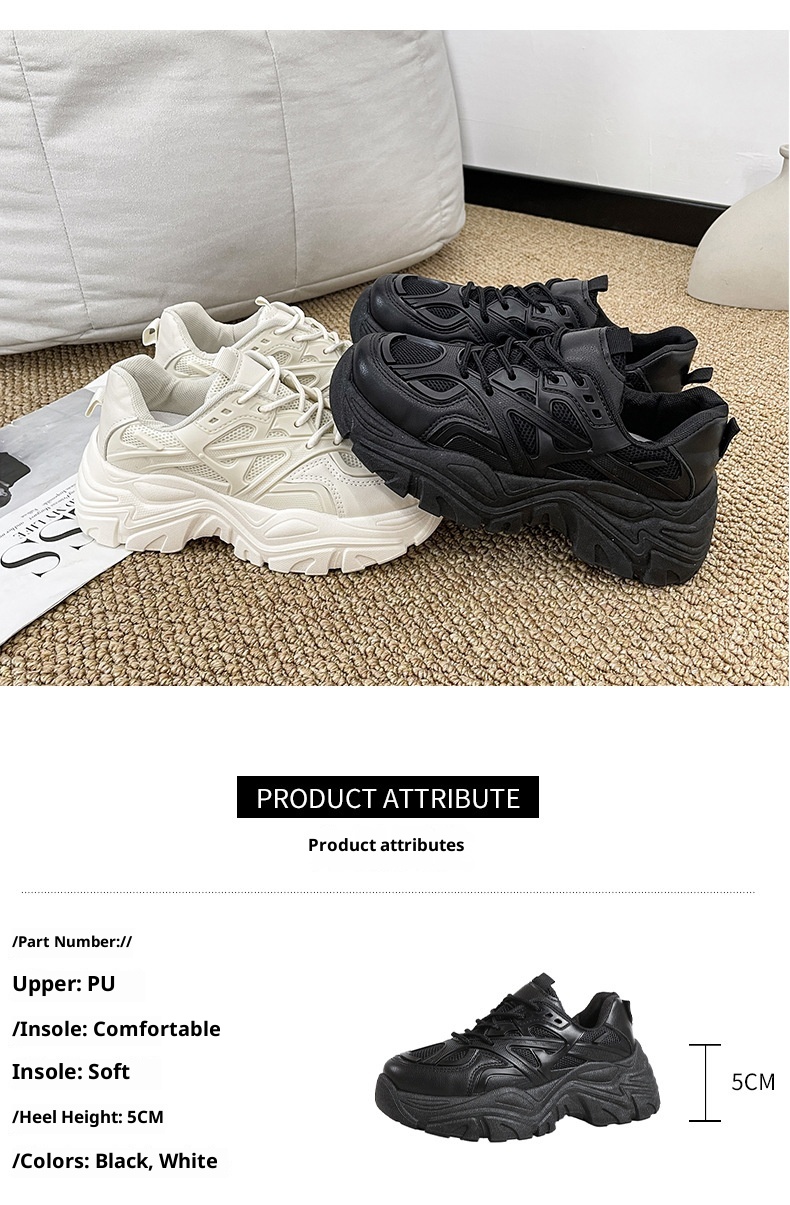 ShoeGlobe 2025 Autumn New Thick-Soled Breathable Single-Lined Platform Dad Shoes Sports Super High Heel Cat Leg White Sneakers For_voghion.com