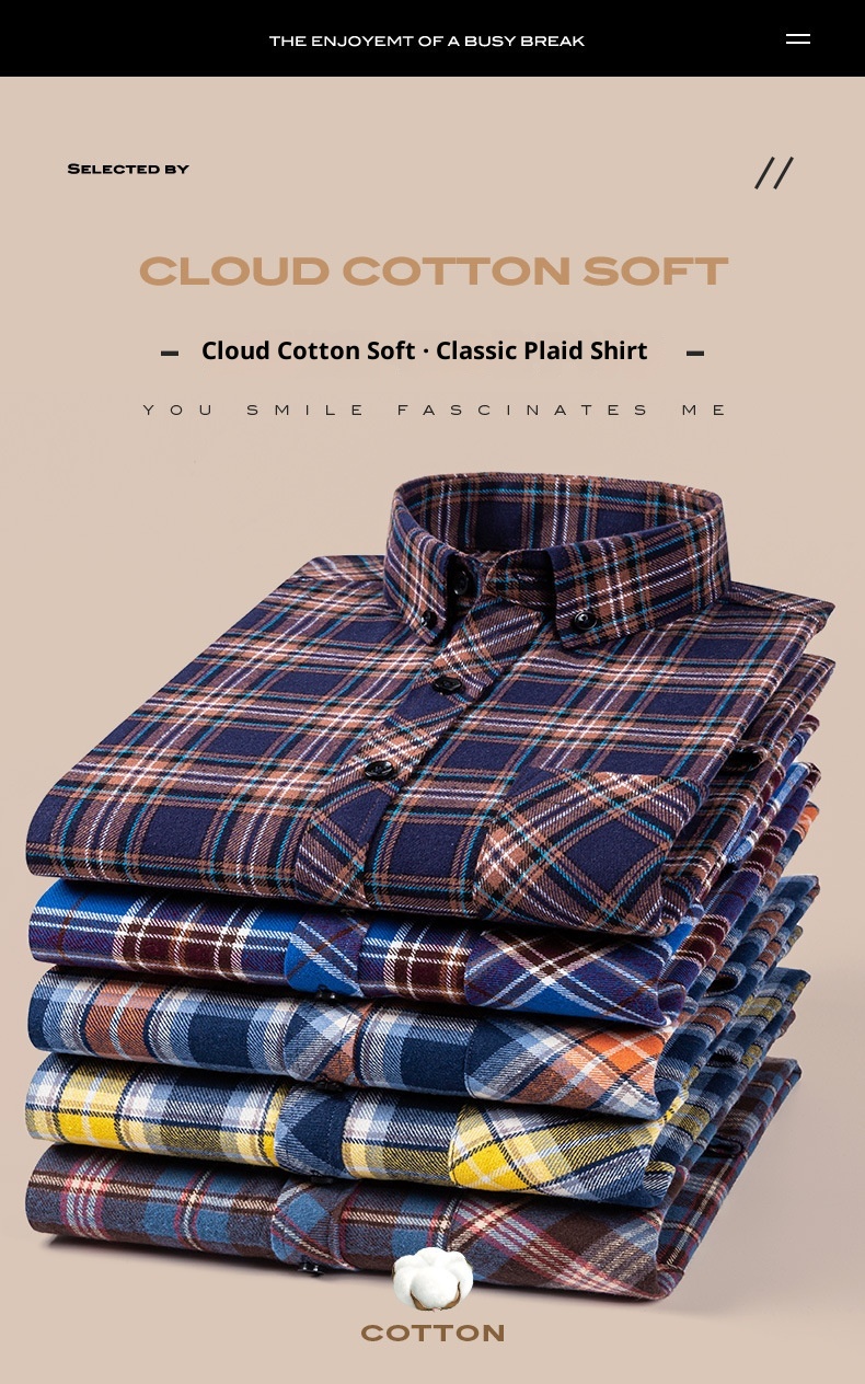 ForMen Herbst Winter Jugend Reine Baumwolle Gebürstetes Karomuster Modisches Freizeit-Flanellhemd mit langen Ärmeln Neu Herren_voghion.com