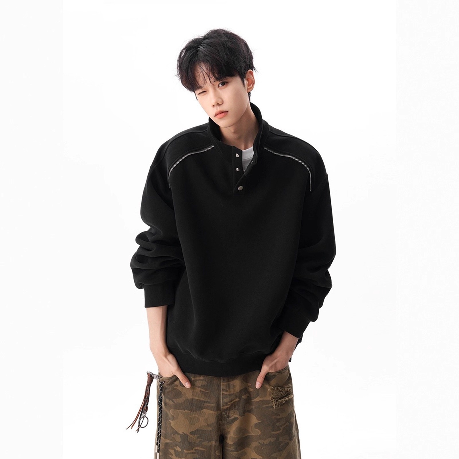 Boy Boy 280G Schweres Sweatshirt im amerikanischen Stil mit Stehkragen für Damen und Herren, lässiger Pullover im Herbst-Design, locker geschnitten_voghion.com