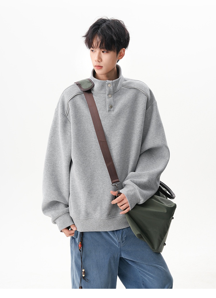 Boy Boy 280G Schweres Sweatshirt im amerikanischen Stil mit Stehkragen für Damen und Herren, lässiger Pullover im Herbst-Design, locker geschnitten_voghion.com