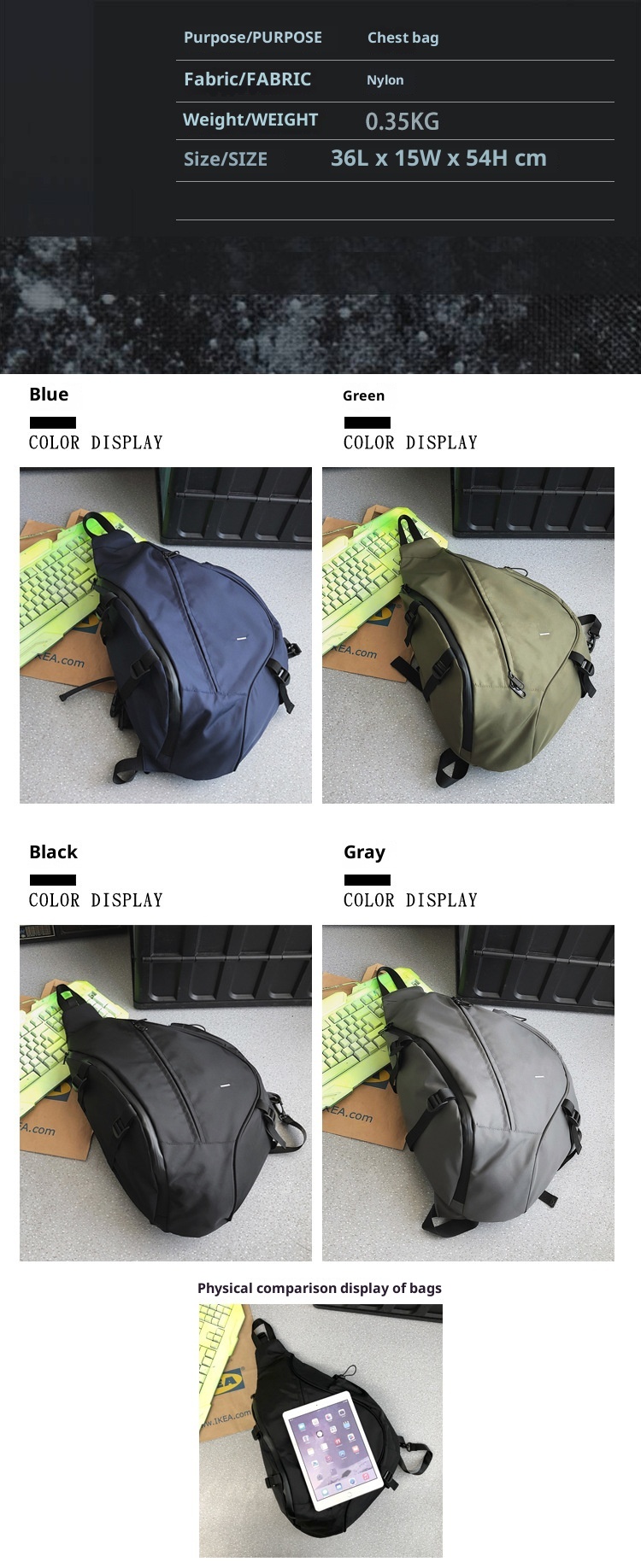 001 2024 Nuevo bolso bandolera de gran capacidad para hombre, estilo casual deportivo, con diseño de gota de agua, ideal para actividades al aire libre._voghion.com