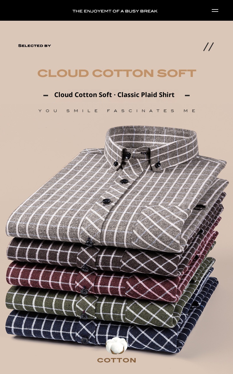 ForMen Herbst Winter Jugend Reine Baumwolle Gebürstetes Karomuster Modisches Freizeit-Flanellhemd mit langen Ärmeln Neu Herren_voghion.com