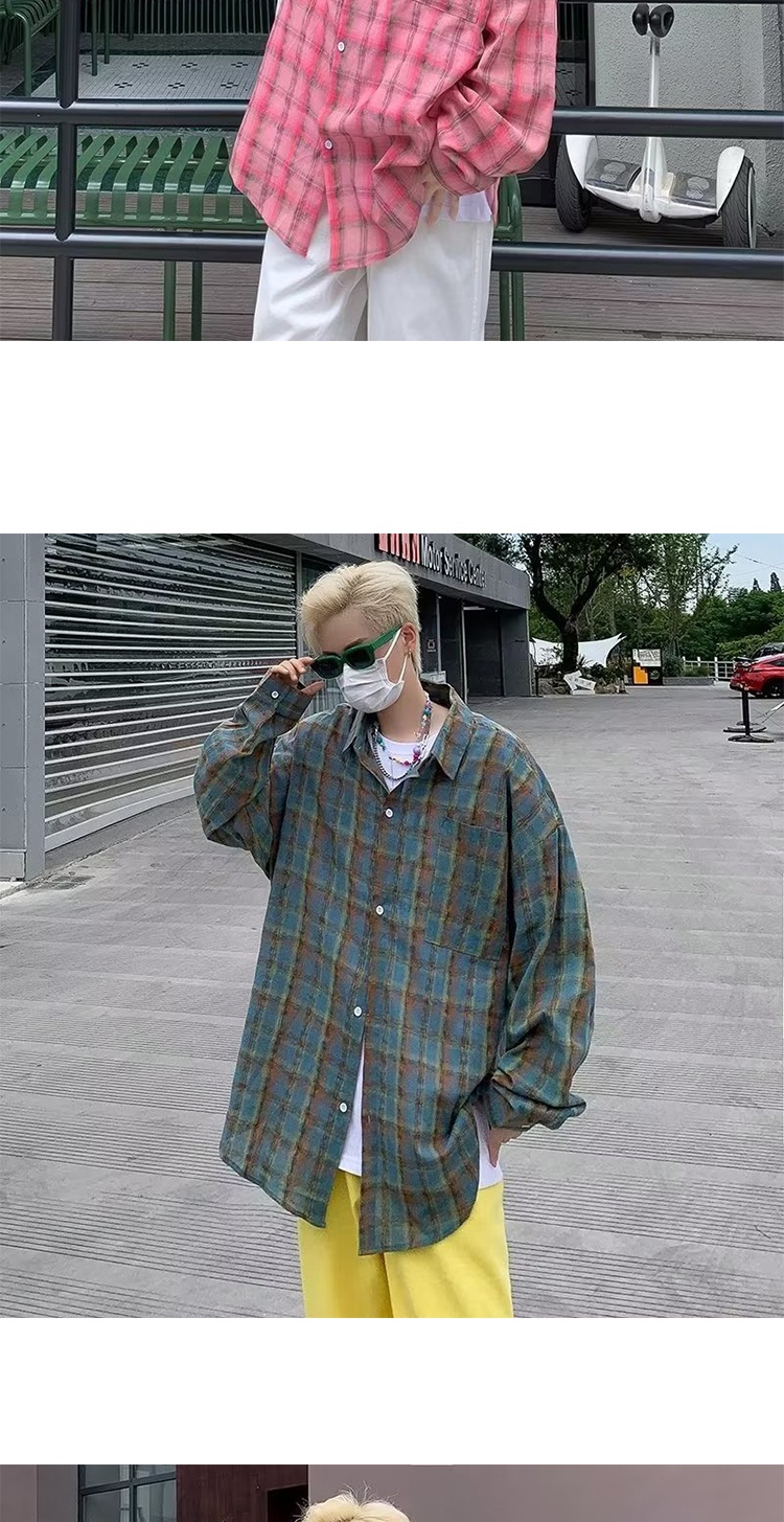 ForMen American Retro Yellow Plaid Shirt For Men, Spring And Autumn Long Sleeve Loose Casual Top With Design Sense_voghion.com
