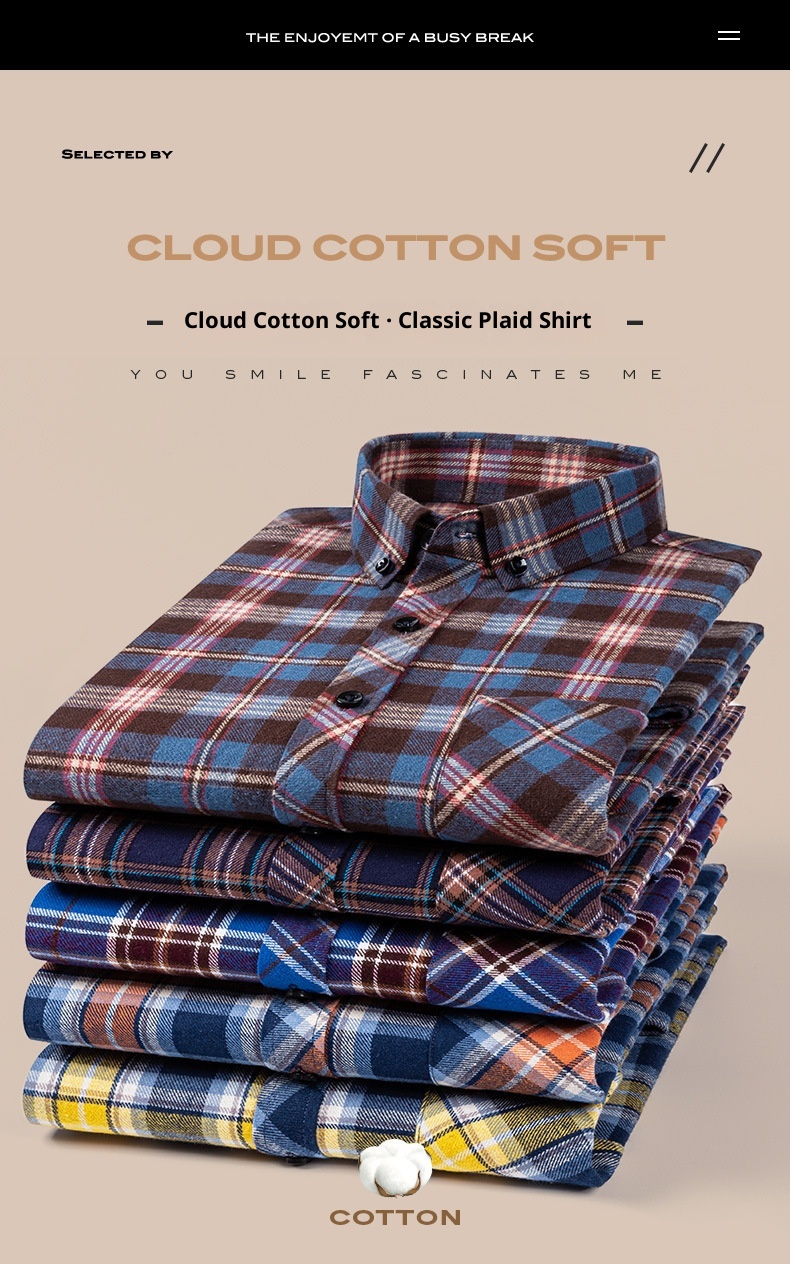 ForMen Herbst Winter Jugend Reine Baumwolle Gebürstetes Karomuster Modisches Freizeit-Flanellhemd mit langen Ärmeln Neu Herren_voghion.com