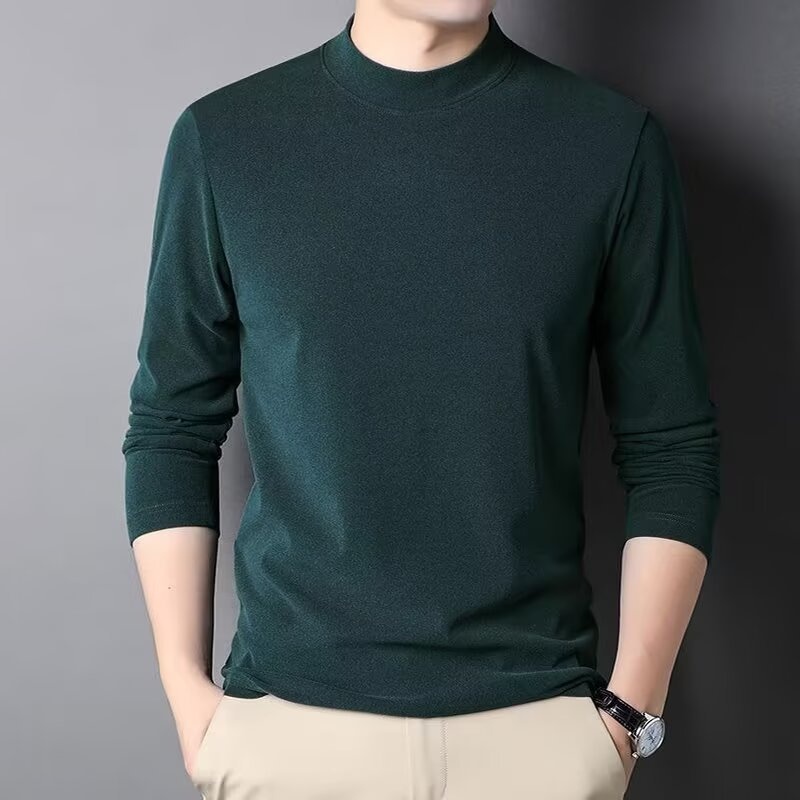 ragazzo Ragazzo 2024 Autunno Inverno Uomo Strato Doppia Faccia Termica Manica Lunga T-Shirt Base Maglietta Mezza Dolcevita_voghion.com