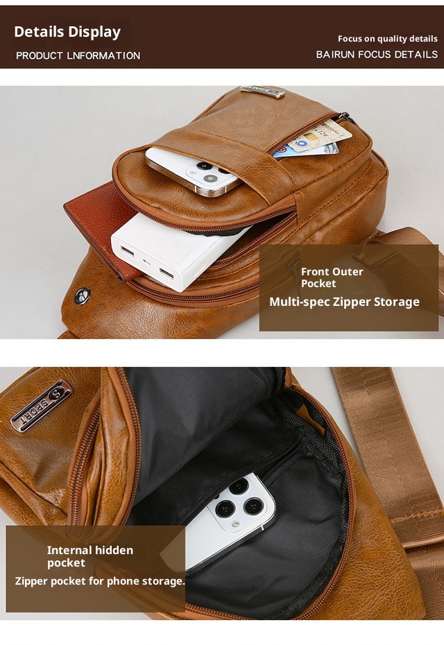 001 Manufacturer Wholesale Korean Fashion Men's Crossbody Bag Casual Travel PU Leather Single Shoulder Small Chest Backpack_voghion.com