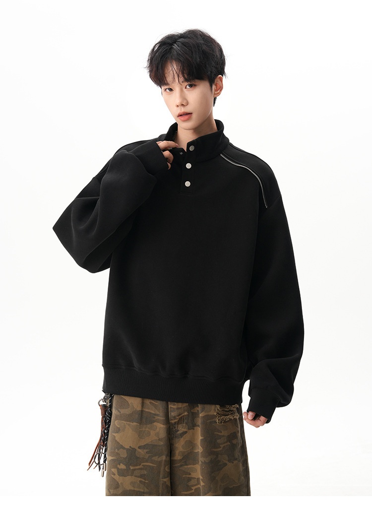 Boy Boy 280G Schweres Sweatshirt im amerikanischen Stil mit Stehkragen für Damen und Herren, lässiger Pullover im Herbst-Design, locker geschnitten_voghion.com