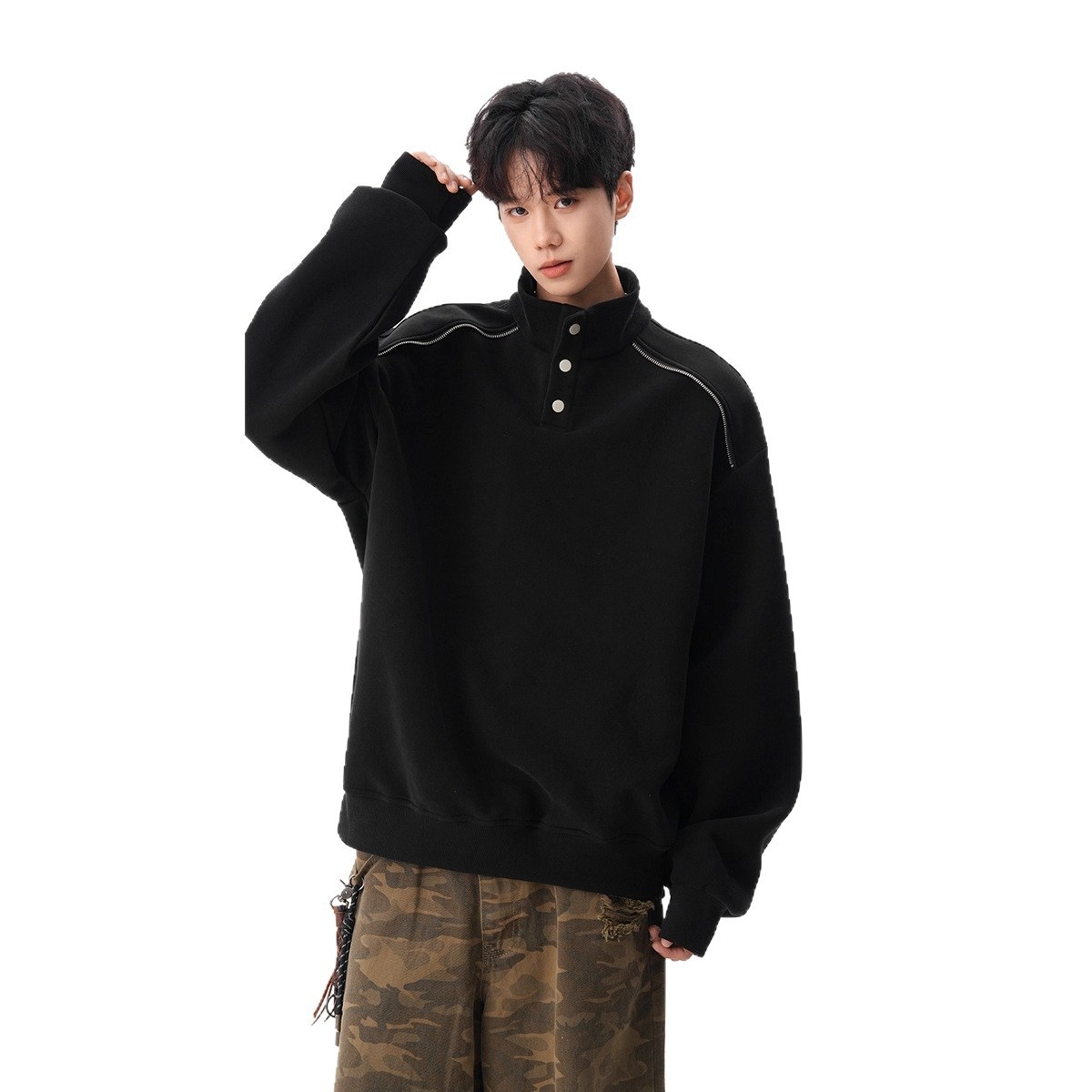 Boy Boy 280G Schweres Sweatshirt im amerikanischen Stil mit Stehkragen für Damen und Herren, lässiger Pullover im Herbst-Design, locker geschnitten_voghion.com