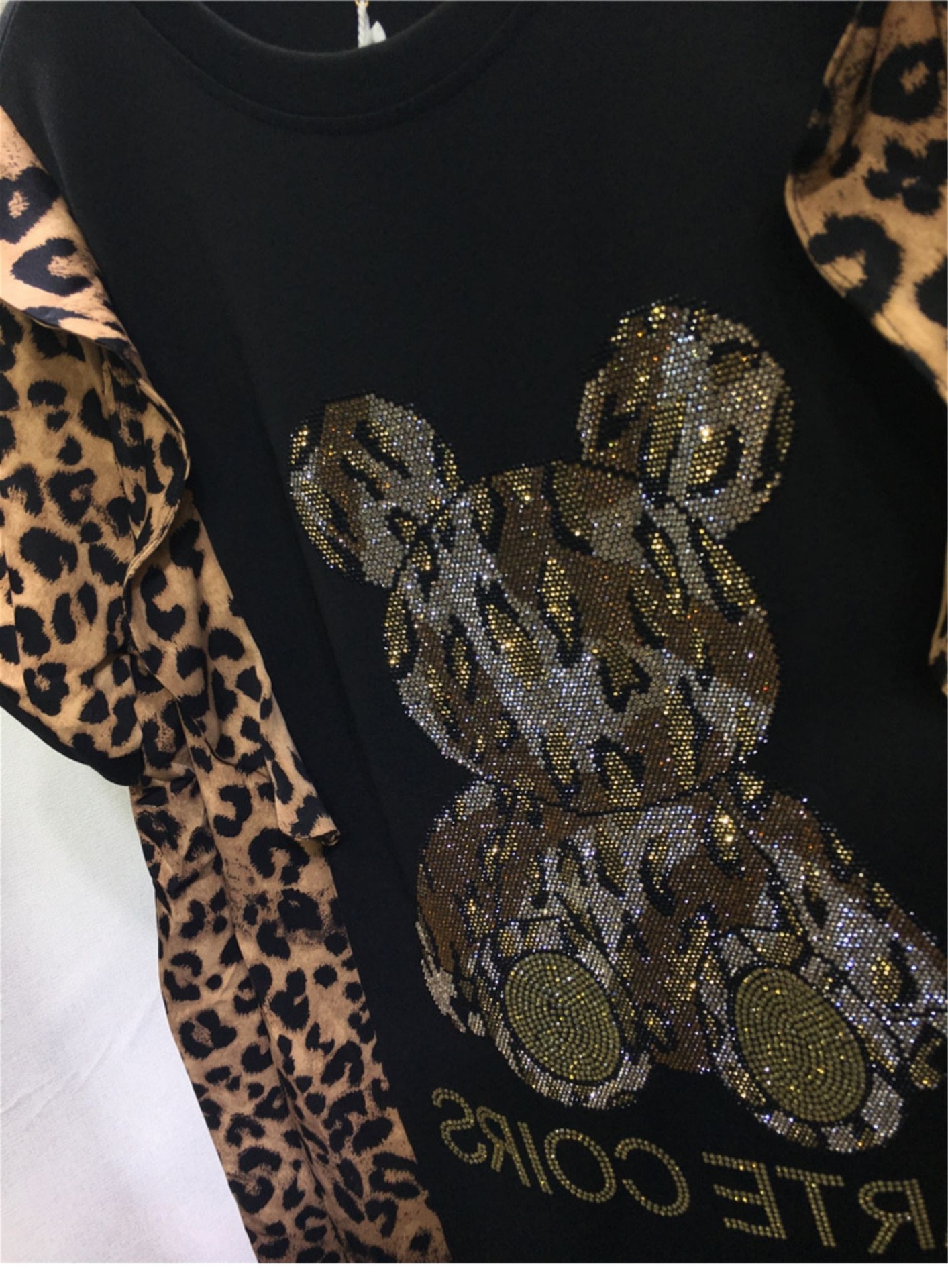 ChicShe Plus Size 1.0-150kg Summer Rhinestone Leopard Print Ruffle Bear Short Sleeve Mid-Length Dress For Women_voghion.com