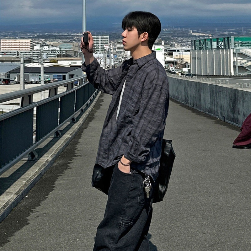 ForMen MYQ Lazy Style Casual For Men Autumn Loose Turn-Down Collar Top Korean Trend Long Sleeve Shirt_voghion.com