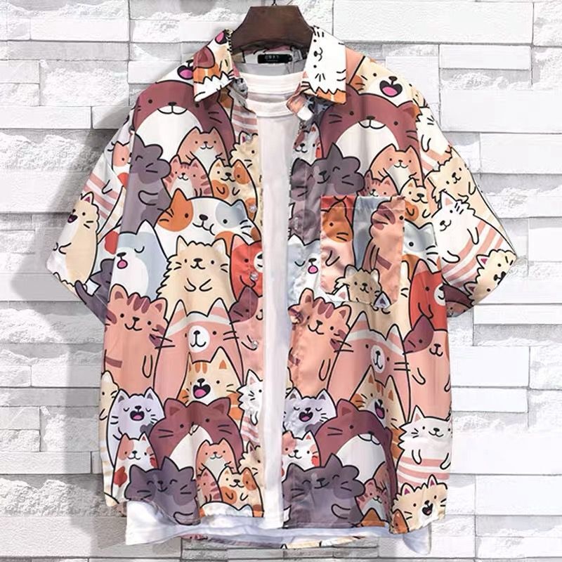 Camicia estiva da uomo ForMen, a maniche corte, ampia e ad asciugatura rapida, stampata, adatta per le vacanze in spiaggia e in viaggio, taglie forti_voghion.com