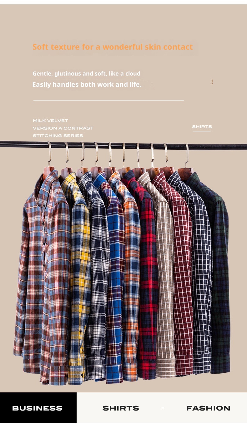 ForMen Herbst Winter Jugend Reine Baumwolle Gebürstetes Karomuster Modisches Freizeit-Flanellhemd mit langen Ärmeln Neu Herren_voghion.com