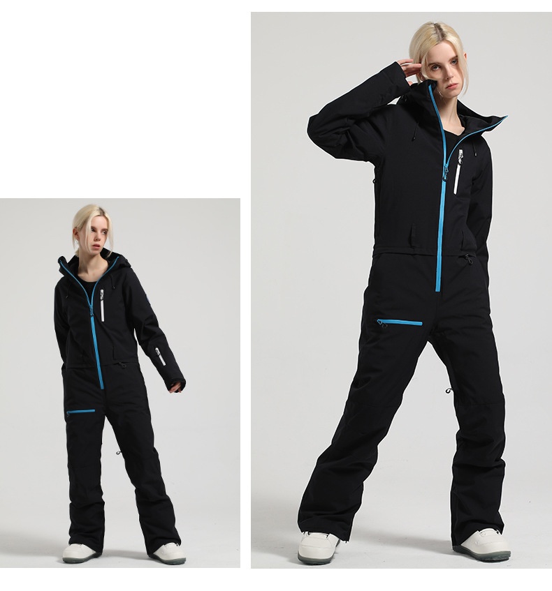 Conjunto de pantalón y traje de esquí profesional de una pieza para mujer, estilo freestyle, resistente al viento, impermeable y de color liso (001). Ideal para snowboard, estilo libre y con doble tabla._voghion.com