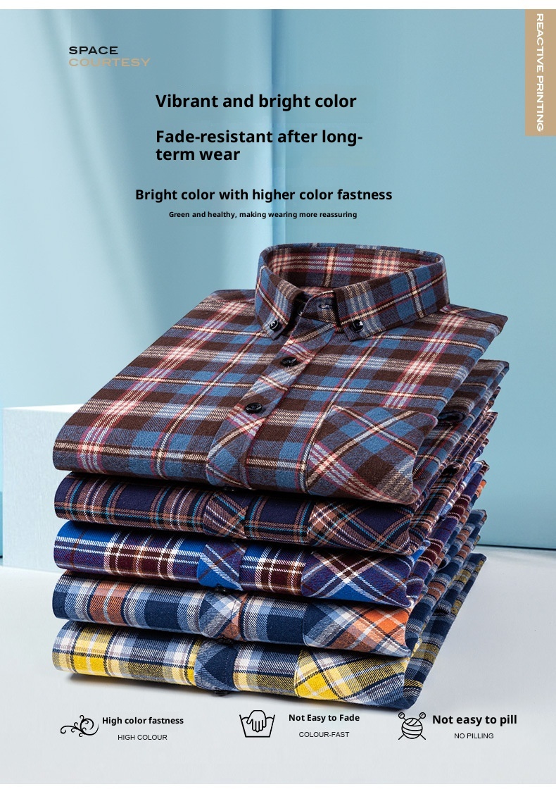 ForMen Herbst Winter Jugend Reine Baumwolle Gebürstetes Karomuster Modisches Freizeit-Flanellhemd mit langen Ärmeln Neu Herren_voghion.com