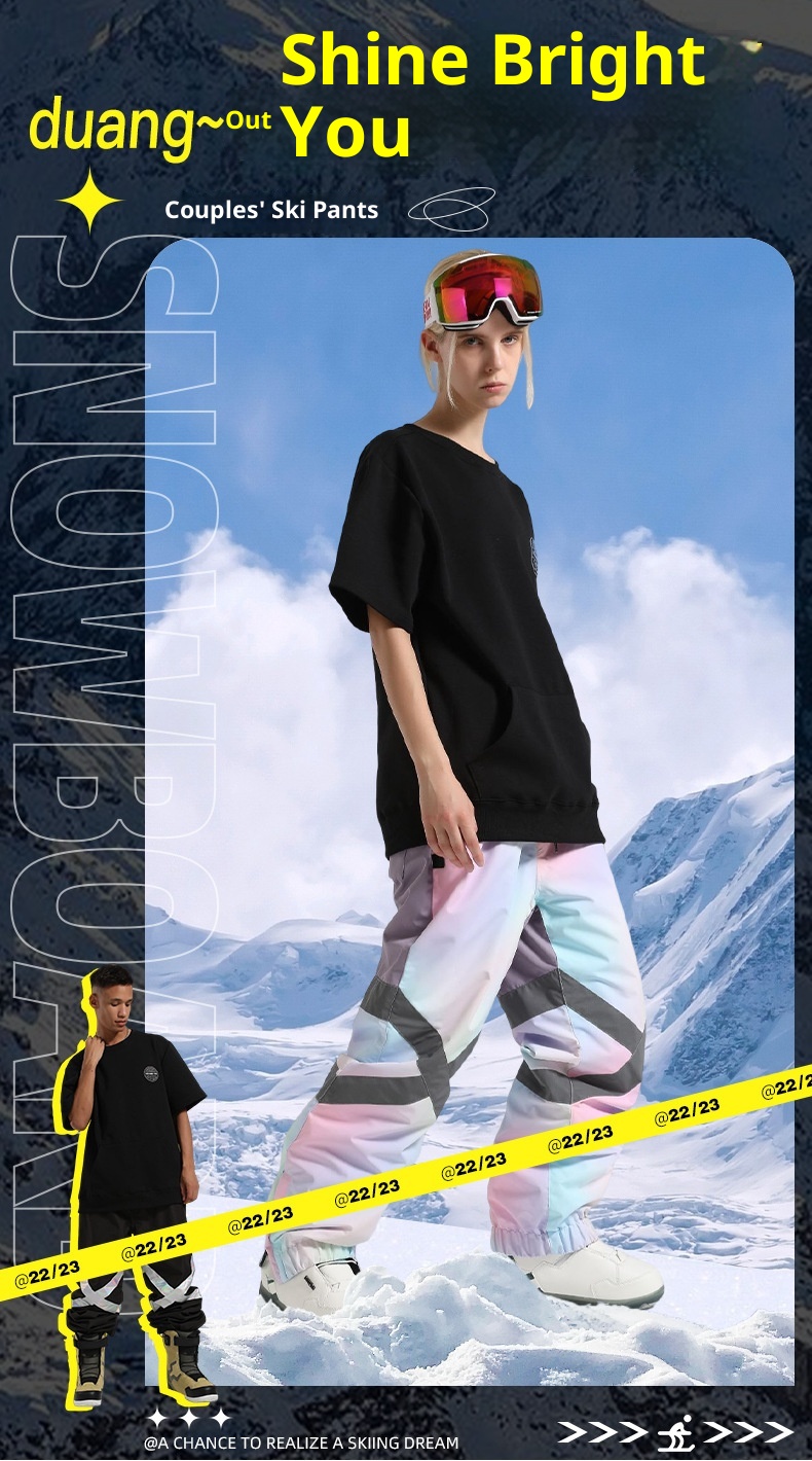 001 23 Winter New Large Size Snow Men Loose Windproof Waterproof Breathable Warm Glow-in-the-Dark Ski Pants Women Snowboard_voghion.com