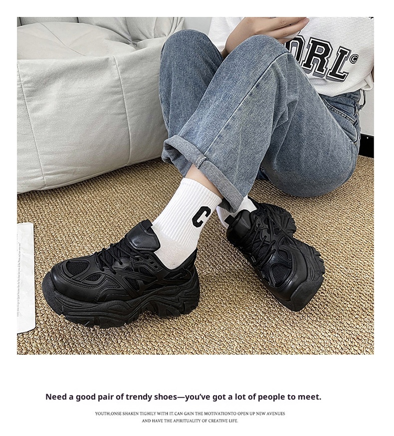 ShoeGlobe 2025 Autumn New Thick-Soled Breathable Single-Lined Platform Dad Shoes Sports Super High Heel Cat Leg White Sneakers For_voghion.com