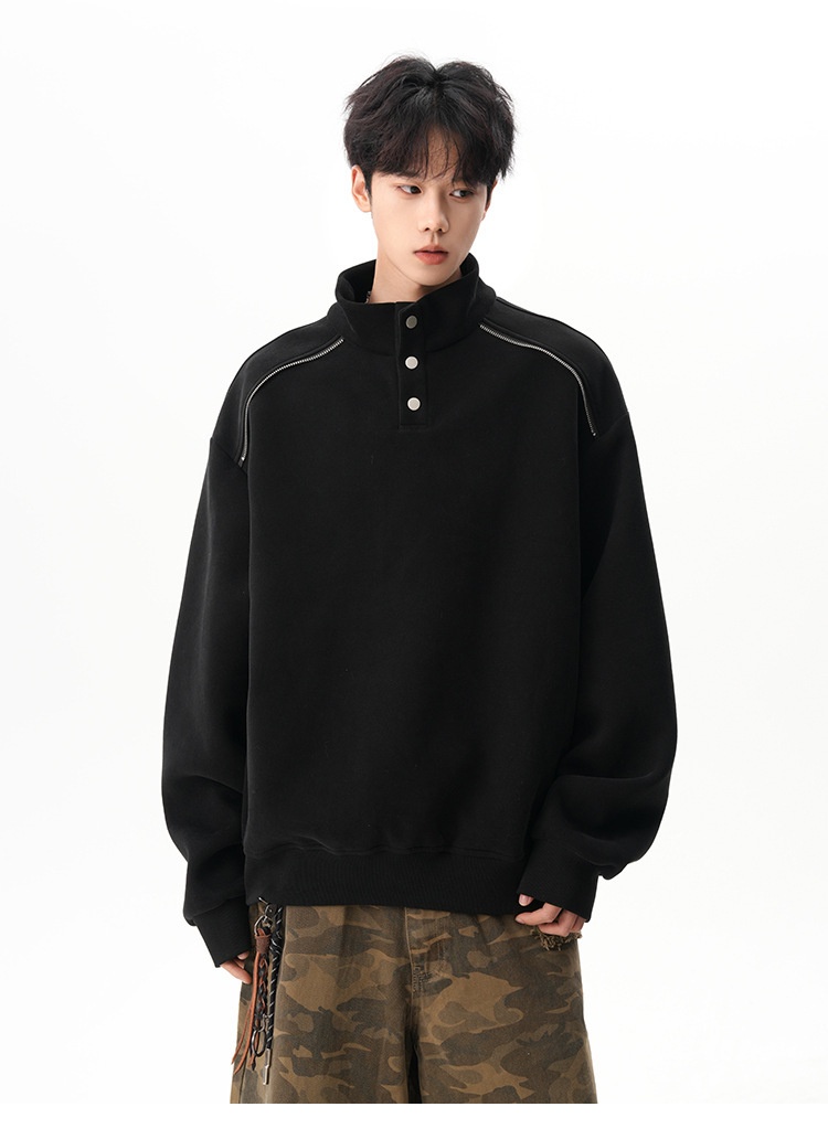 Boy Boy 280G Schweres Sweatshirt im amerikanischen Stil mit Stehkragen für Damen und Herren, lässiger Pullover im Herbst-Design, locker geschnitten_voghion.com