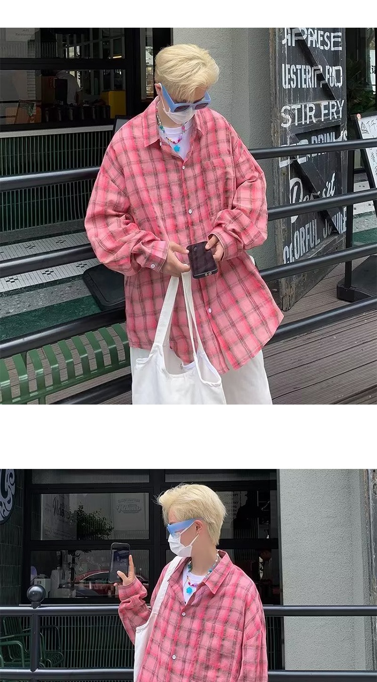 ForMen American Retro Yellow Plaid Shirt For Men, Spring And Autumn Long Sleeve Loose Casual Top With Design Sense_voghion.com