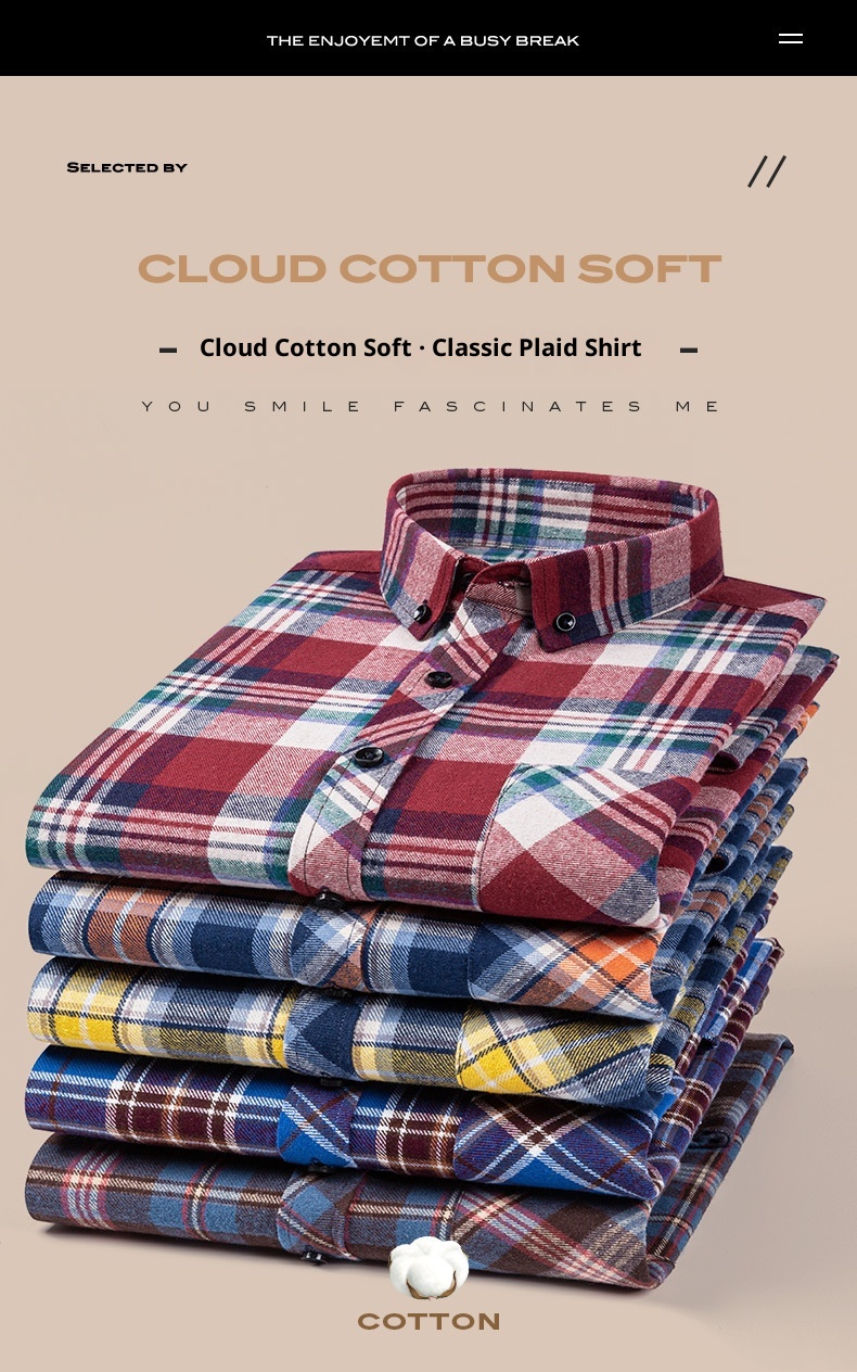 ForMen Herbst Winter Jugend Reine Baumwolle Gebürstetes Karomuster Modisches Freizeit-Flanellhemd mit langen Ärmeln Neu Herren_voghion.com