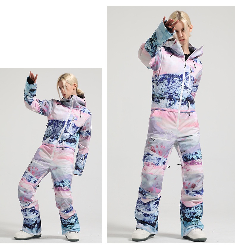 Conjunto de pantalón y traje de esquí profesional de una pieza para mujer, estilo freestyle, resistente al viento, impermeable y de color liso (001). Ideal para snowboard, estilo libre y con doble tabla._voghion.com