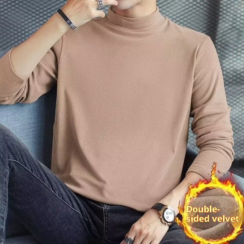 ragazzo Ragazzo 2024 Autunno Inverno Uomo Strato Doppia Faccia Termica Manica Lunga T-Shirt Base Maglietta Mezza Dolcevita_voghion.com