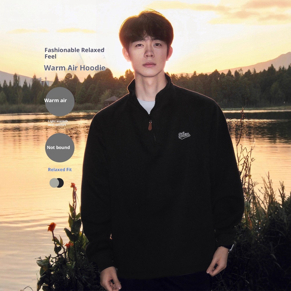 Felpa da uomo con mezza zip e colletto rialzato in stile americano, pesante, senza cappuccio, strato di base a maniche lunghe per l'autunno e_voghion.com