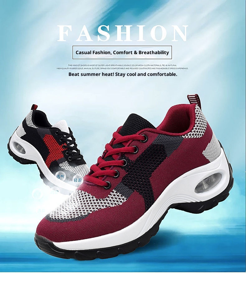 ShoeGlobe Foreign Trade Printemps Été Nouvelles Baskets respirantes en maille avec coussin d'air pour femmes, style maman, rehaussantes et tendance_voghion.com
