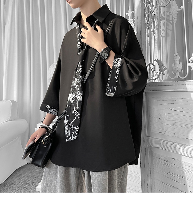 Camicia a tre quarti verde scuro ForMen per uomo, design estivo di alta gamma, camicia a maniche corte di nicchia, cravatta DK uniforme JK_voghion.com