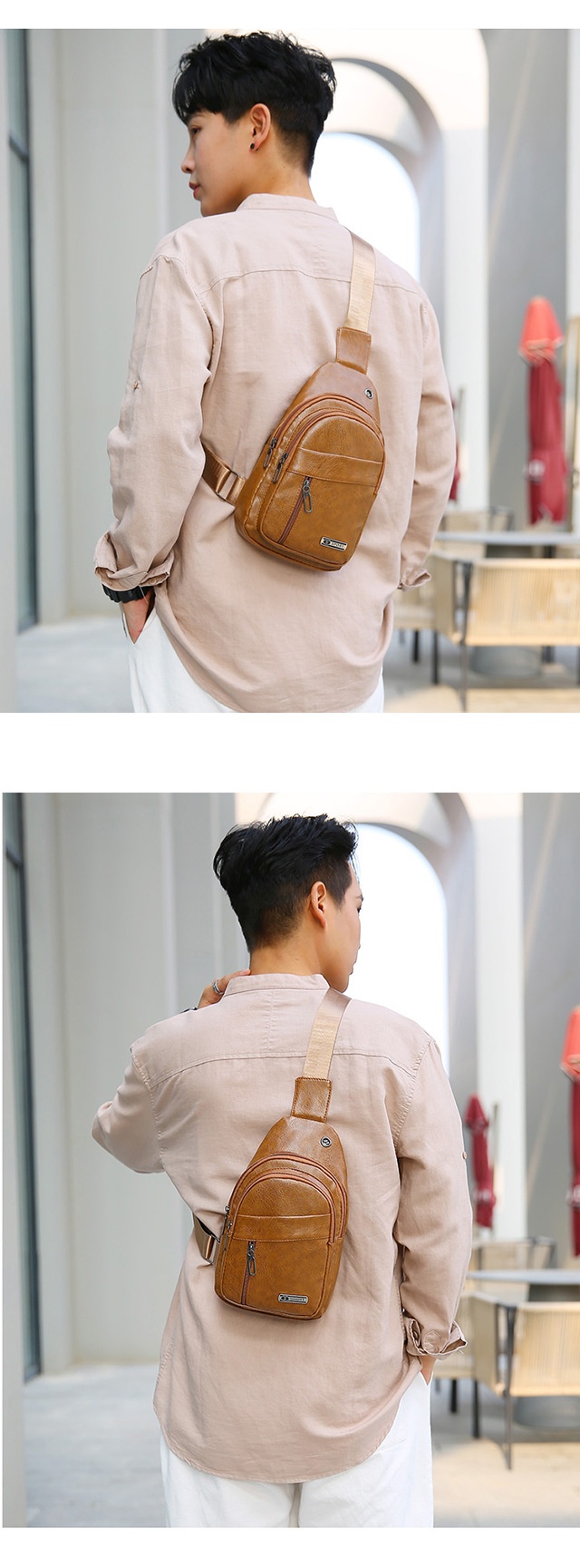 001 Manufacturer Wholesale Korean Fashion Men's Crossbody Bag Casual Travel PU Leather Single Shoulder Small Chest Backpack_voghion.com