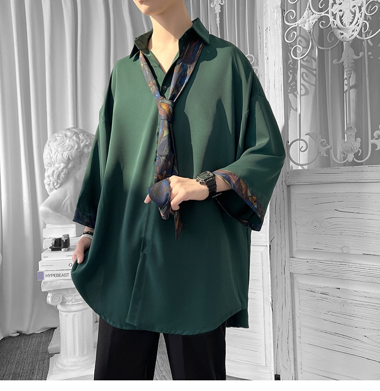 Camicia a tre quarti verde scuro ForMen per uomo, design estivo di alta gamma, camicia a maniche corte di nicchia, cravatta DK uniforme JK_voghion.com