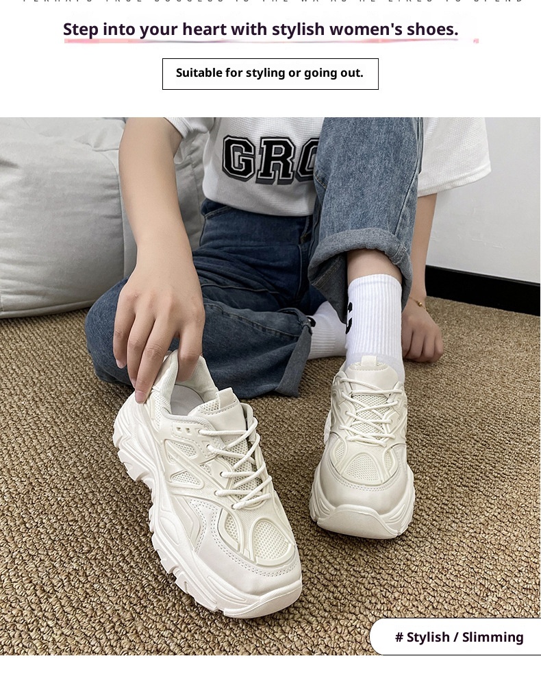 ShoeGlobe 2025 Autumn New Thick-Soled Breathable Single-Lined Platform Dad Shoes Sports Super High Heel Cat Leg White Sneakers For_voghion.com
