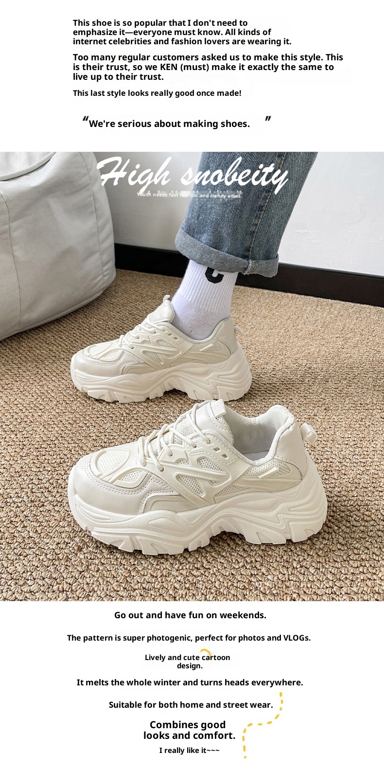 ShoeGlobe 2025 Autumn New Thick-Soled Breathable Single-Lined Platform Dad Shoes Sports Super High Heel Cat Leg White Sneakers For_voghion.com