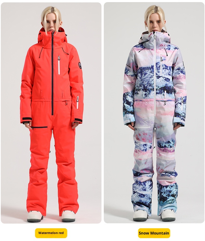 Conjunto de pantalón y traje de esquí profesional de una pieza para mujer, estilo freestyle, resistente al viento, impermeable y de color liso (001). Ideal para snowboard, estilo libre y con doble tabla._voghion.com