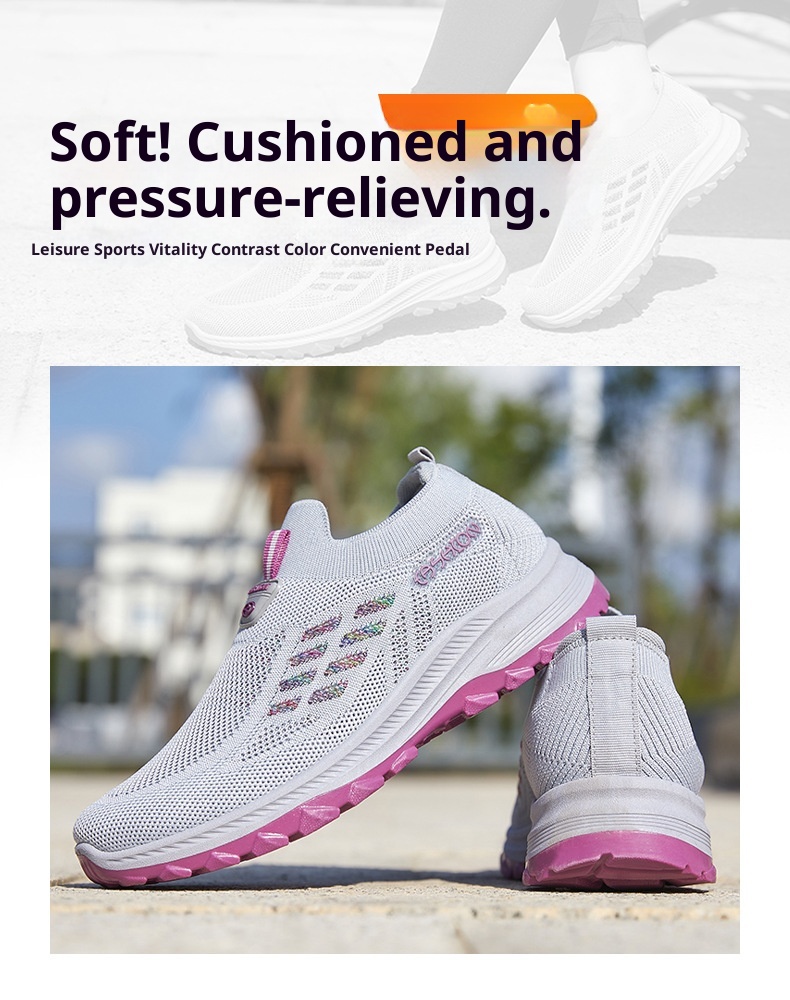 ShoeGlobe 2025 Autumn New Women's Walking, Breathable Slip-On Soft Sole Shoes For Middle-Aged And Elderly Mothers, Wholesale_voghion.com