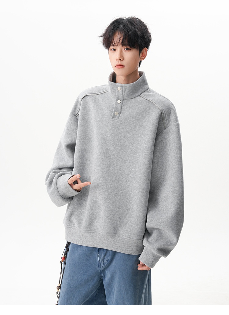 Boy Boy 280G Schweres Sweatshirt im amerikanischen Stil mit Stehkragen für Damen und Herren, lässiger Pullover im Herbst-Design, locker geschnitten_voghion.com