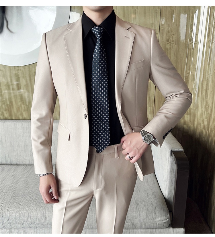 Completo casual da uomo in stile coreano, vestibilità slim, piccolo blazer, giacca da ufficio leggera, abito da sposo, abito da sposa_voghion.com