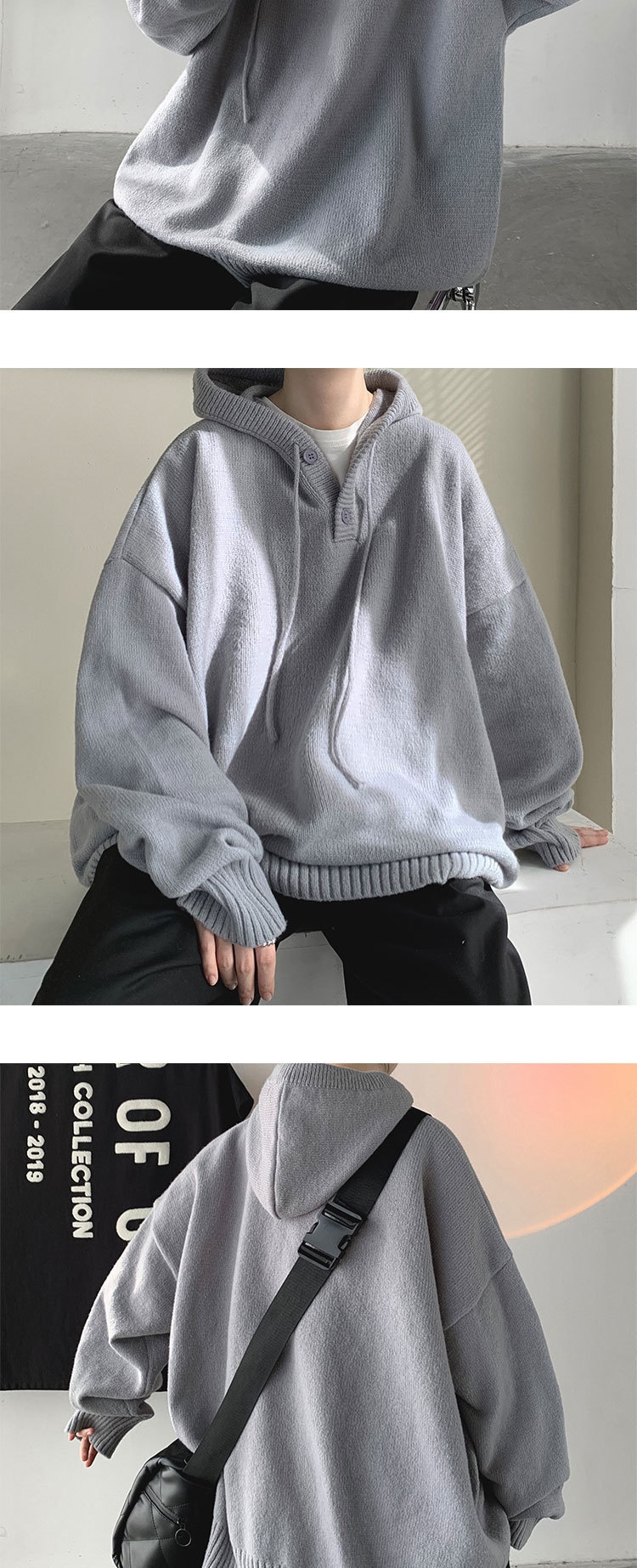 1 Hooded Turtleneck Sweater Men, Loose Fit, Lazy Style, Autumn And Winter, Japanese Retro Thick Knitted Cardigan For_voghion.com