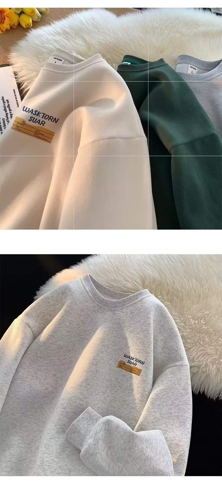 boy Boy 2024 American Style Cool Retro Heavyweight Crew Neck Sweatshirt For Men Autumn Winter Fleece Loose Trendy Brand Handsome_voghion.com