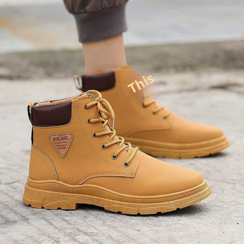 ShoeGlobe Martin 2025 Autunno Inverno Stivali da trekking alti da lavoro gialli Scarpe da uomo con suola spessa_voghion.com