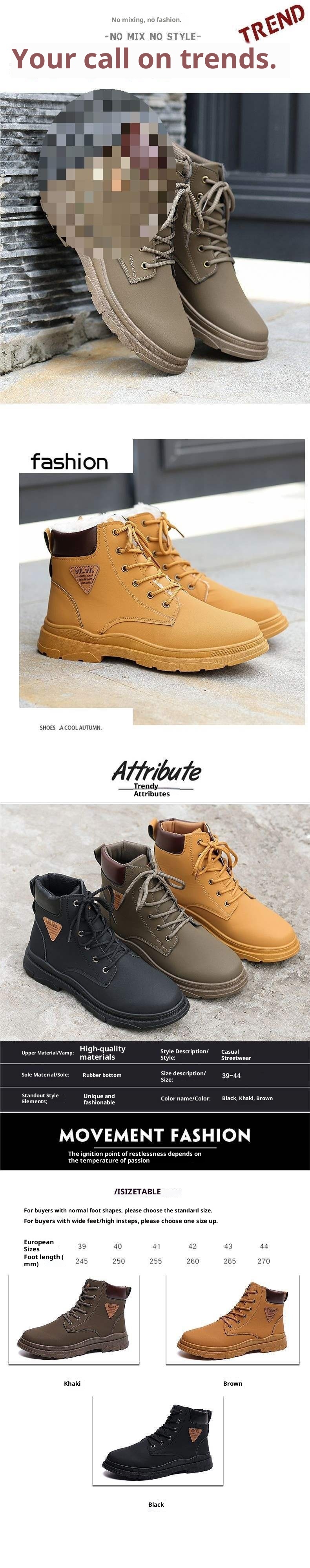 ShoeGlobe Martin 2025 Autunno Inverno Stivali da trekking alti da lavoro gialli Scarpe da uomo con suola spessa_voghion.com